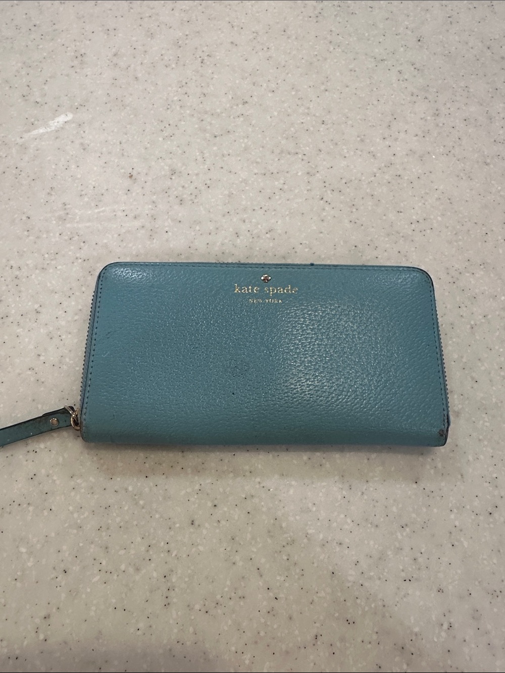 kate spade teal zip-around pebbled leather wallet